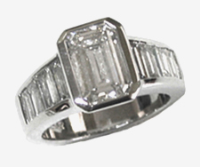 Jacques Platinum Emerald Cut Diamond Engagement Ring with Baguettes on Sides